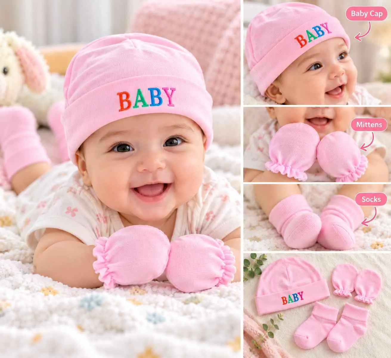 baby cotton mittens cap booty gloves