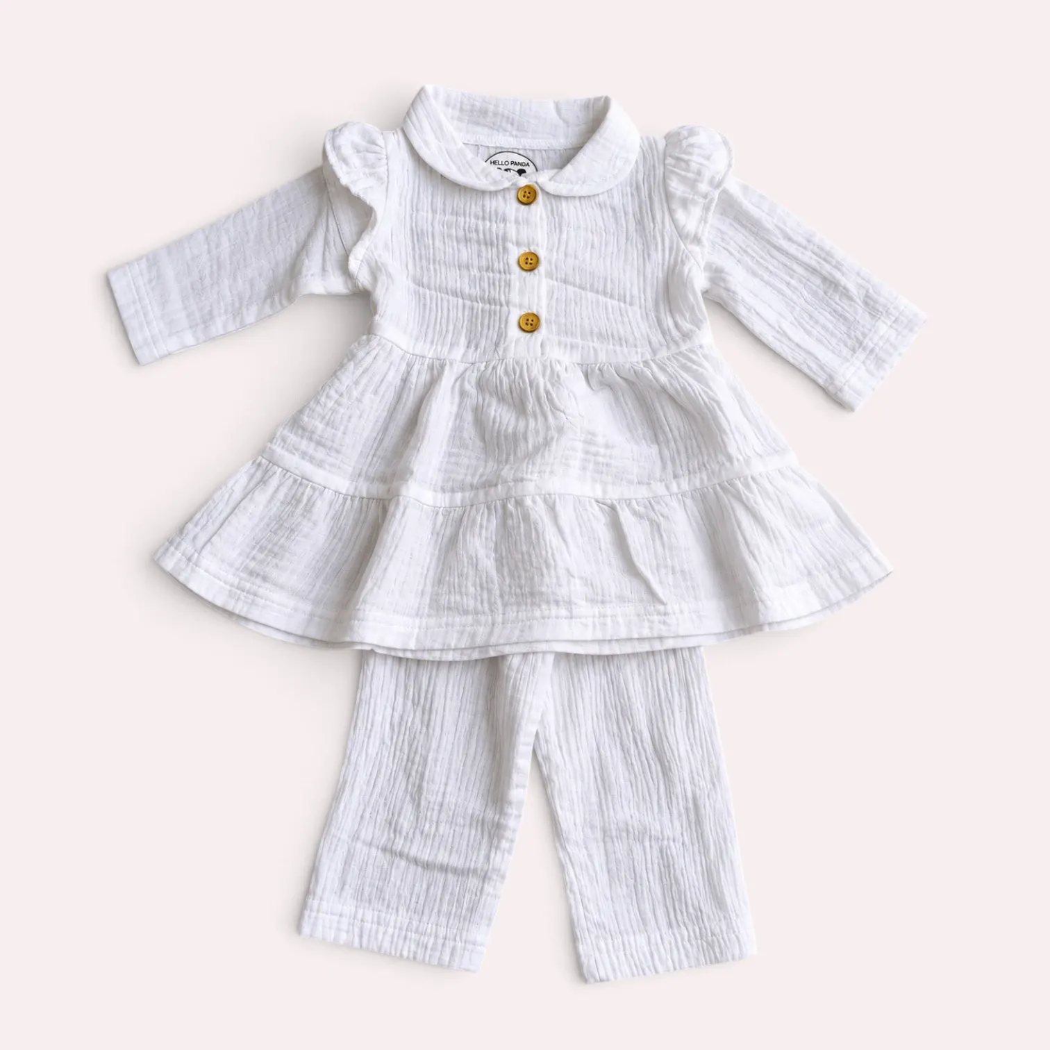 White Muslin baby girl frock set with pant