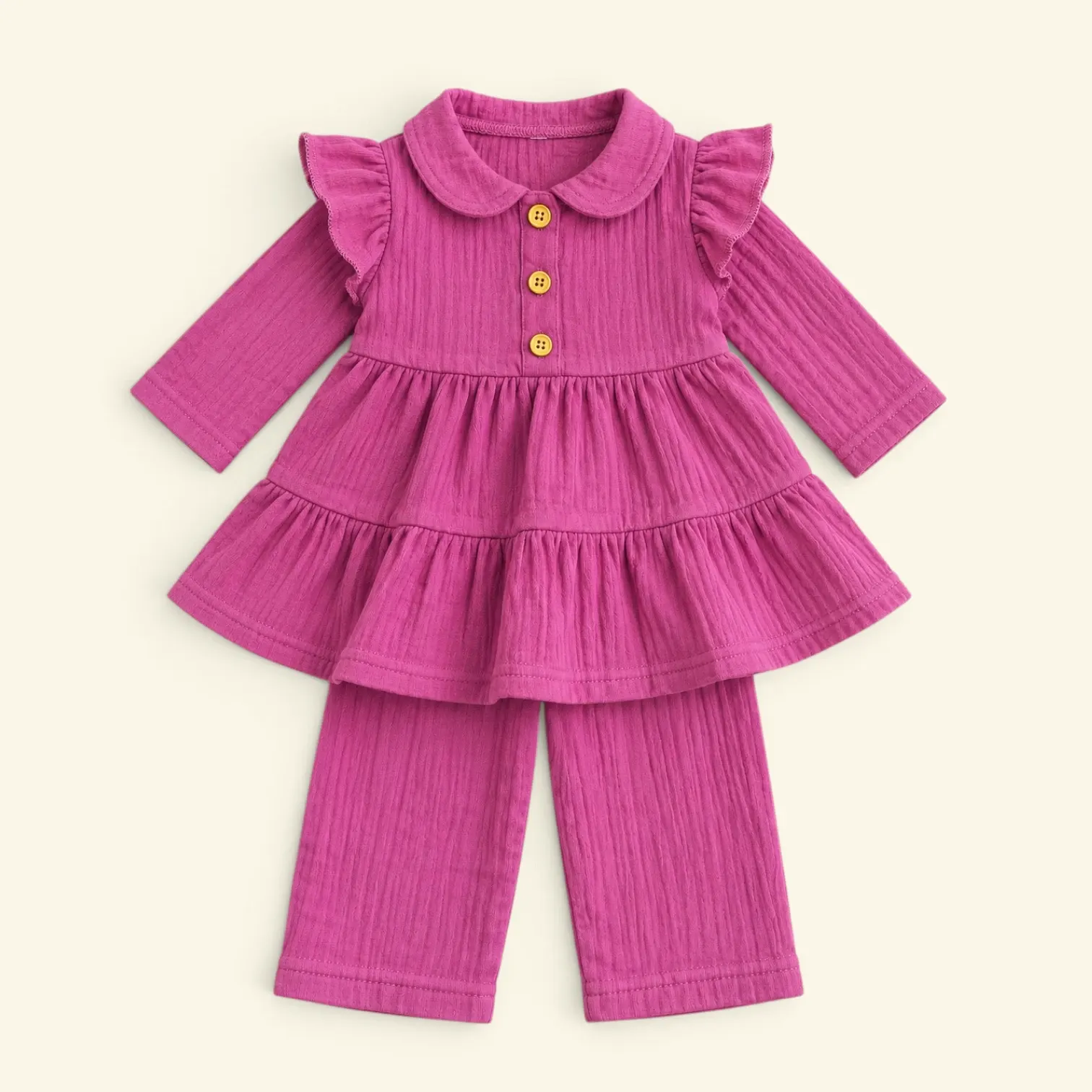 Dark Pink Muslin baby girl frock set with pant