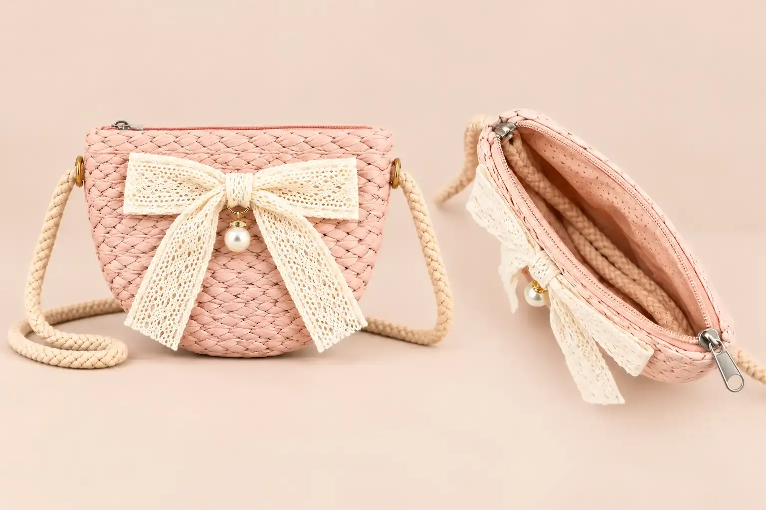 Pink Jute Sling Bag for Girls