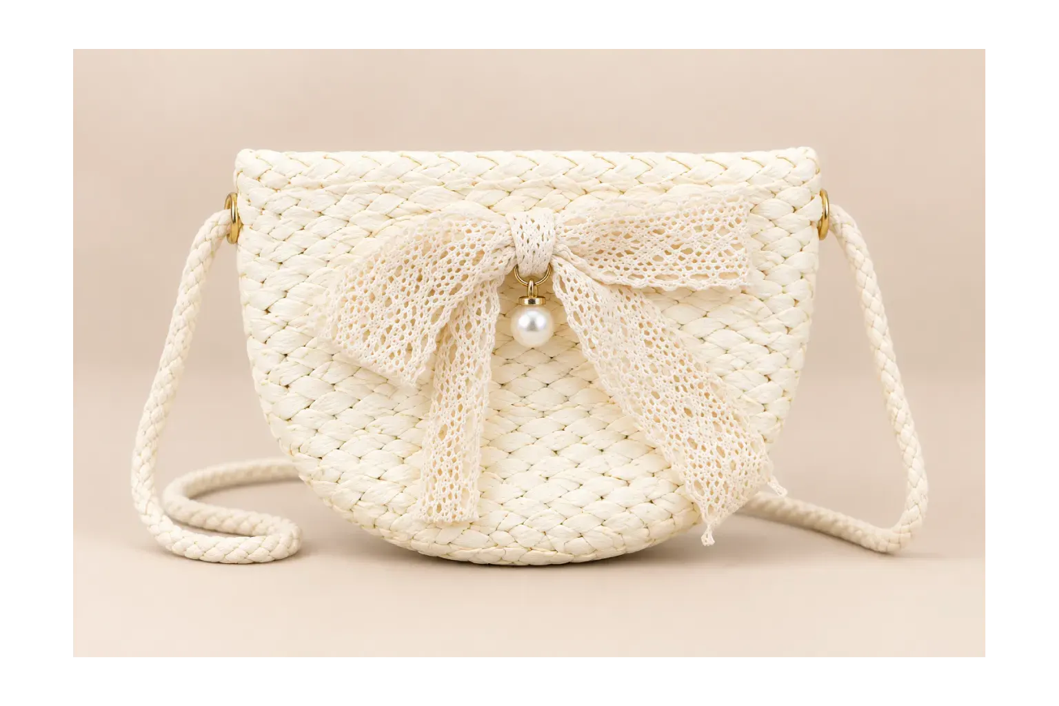 Ivory Jute Bow Sling Bag for Girls