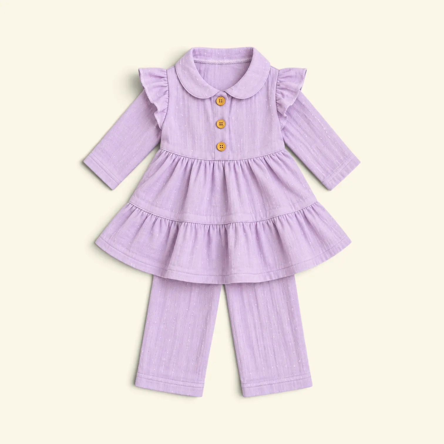 Lavender Muslin Baby Girl Frock & Pant Set