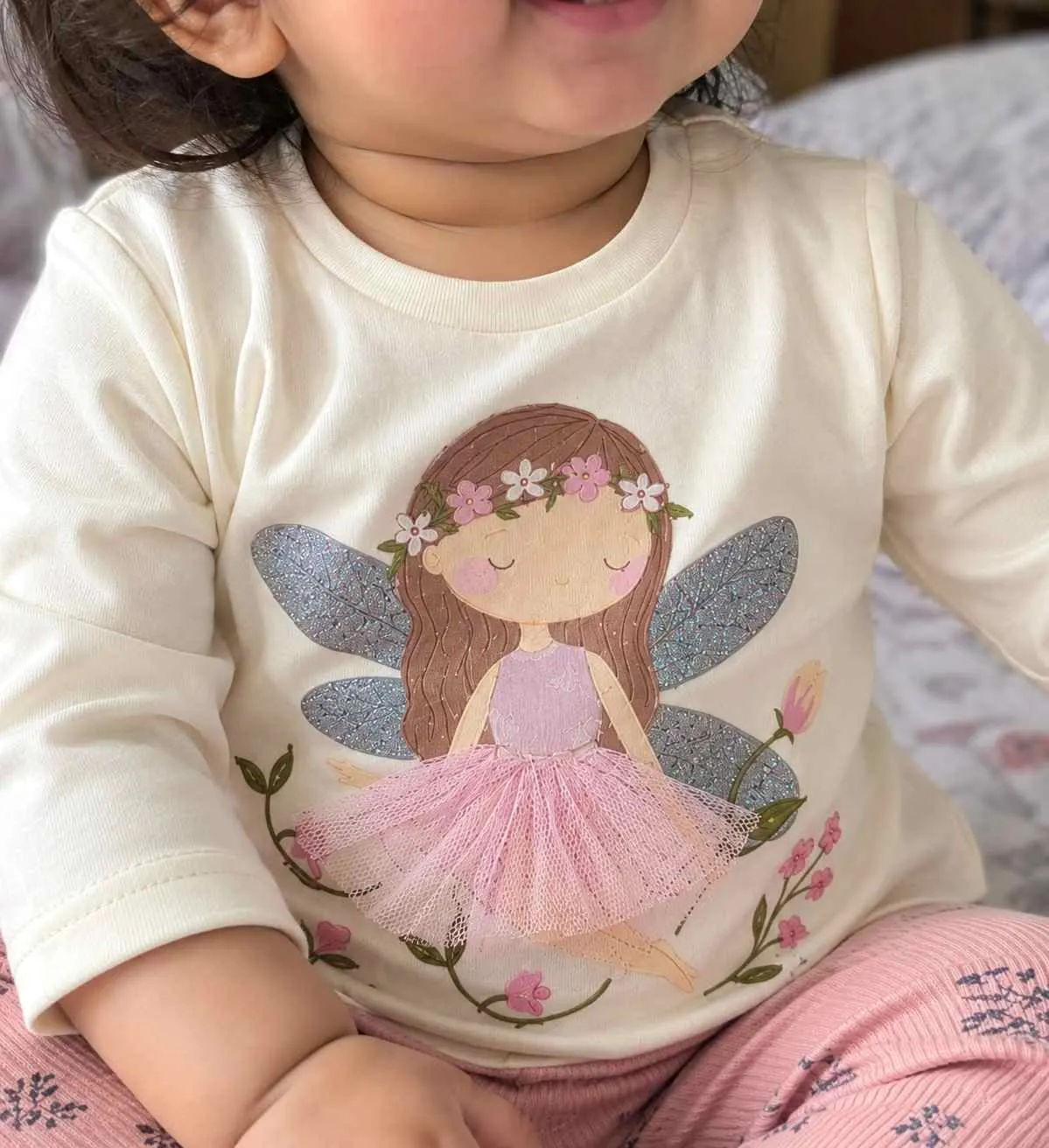 Baby Girls Fairy Print Full Sleeve T-Shirt - Ivory