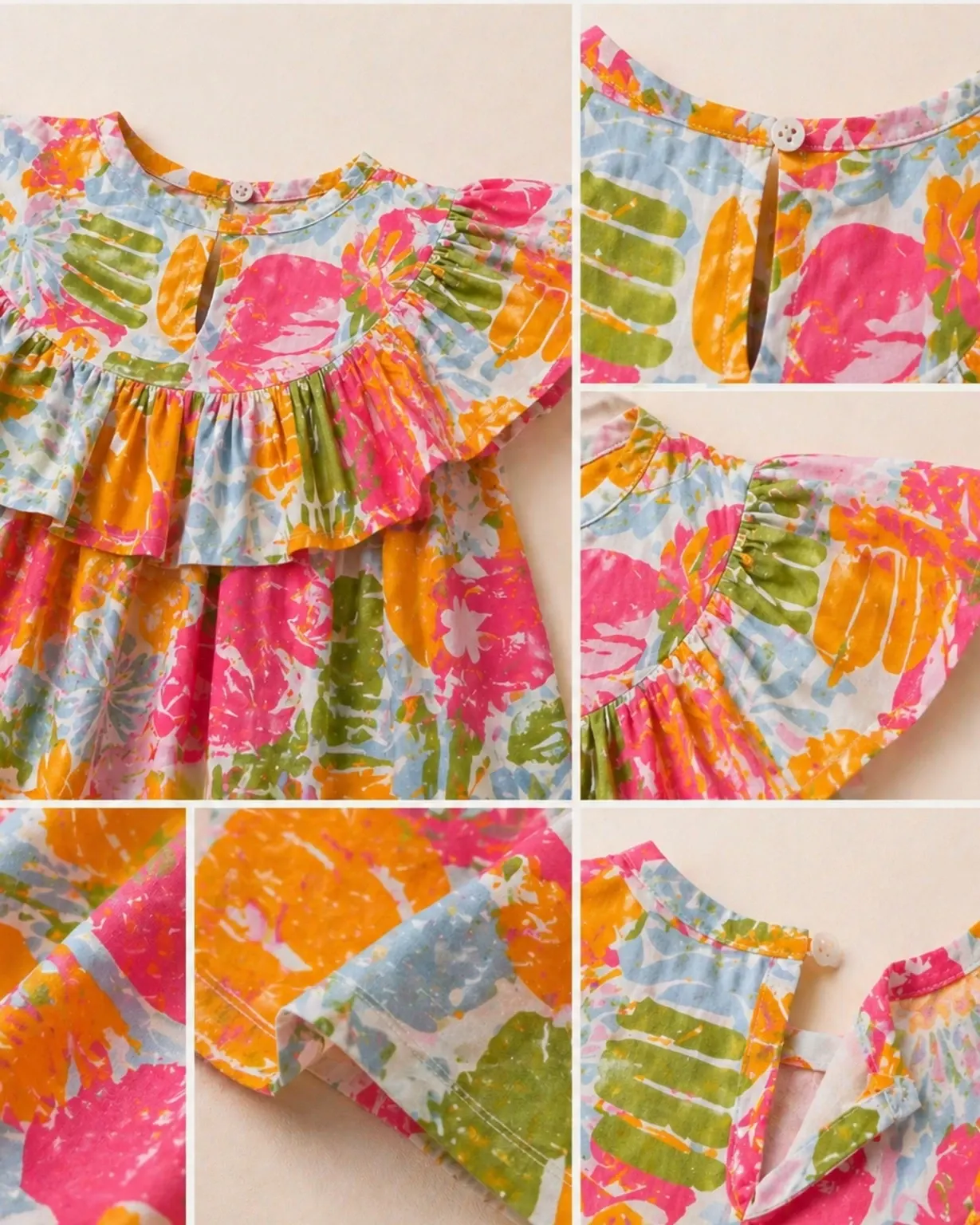 Tropical Bloom Multicolour Ruffle Frock for Girls