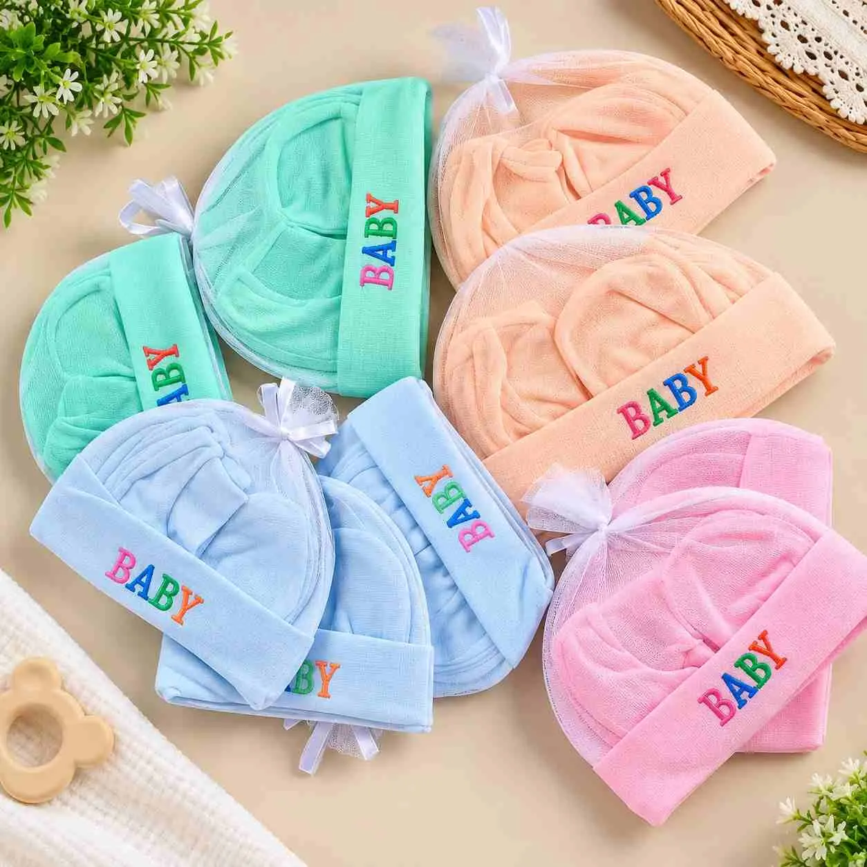 Newborn Baby Cap, Mittens & Booties Set