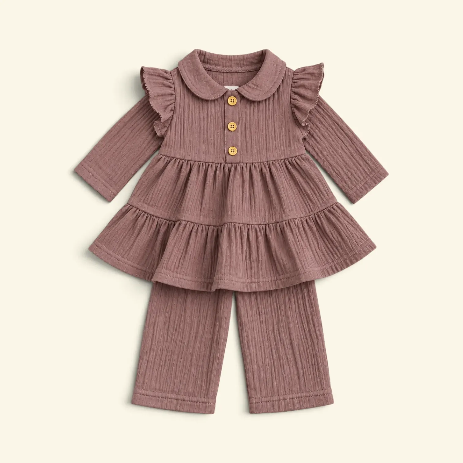 Dusty Mauve Cotton Muslin Baby Girl Frock & Pant Set