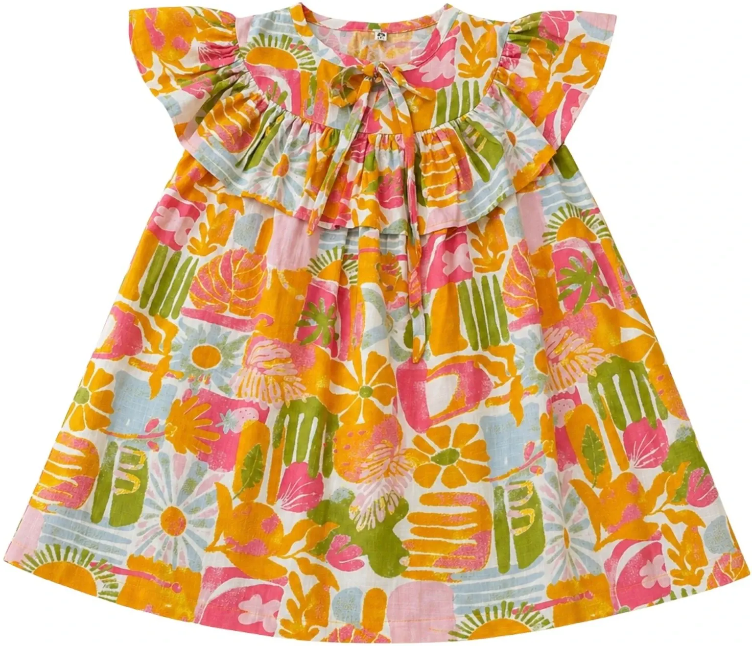 Tropical Bloom Multicolour Ruffle Frock for Girls