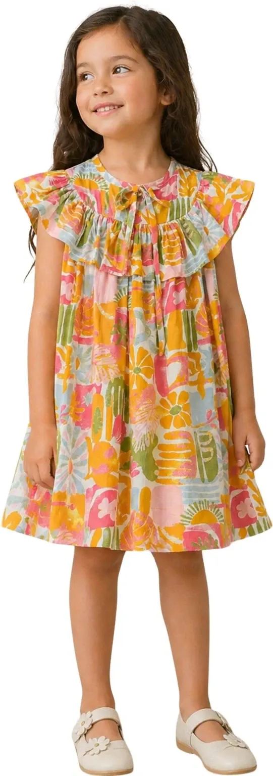 Tropical Bloom Multicolour Ruffle Frock for Girls