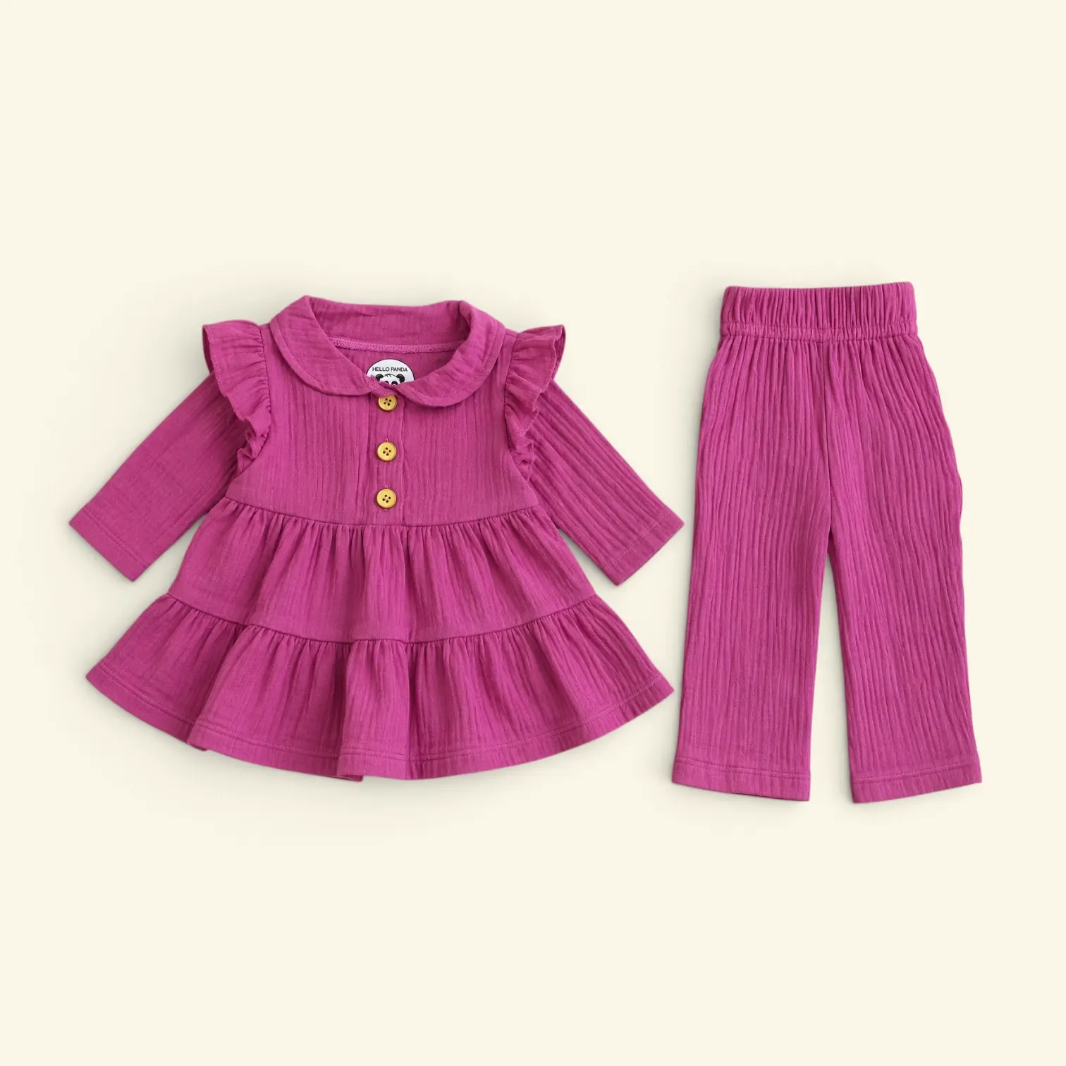 Dark Pink Muslin baby girl frock set 3 to 12 months