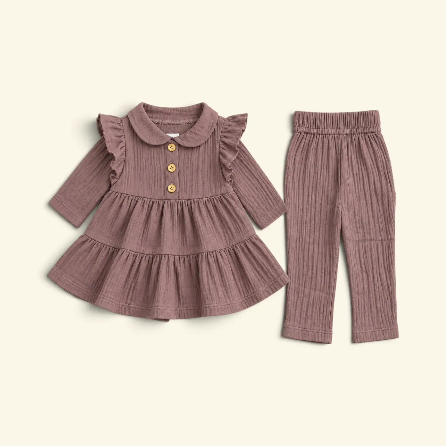 crinkle muslin baby girl frock and pant set