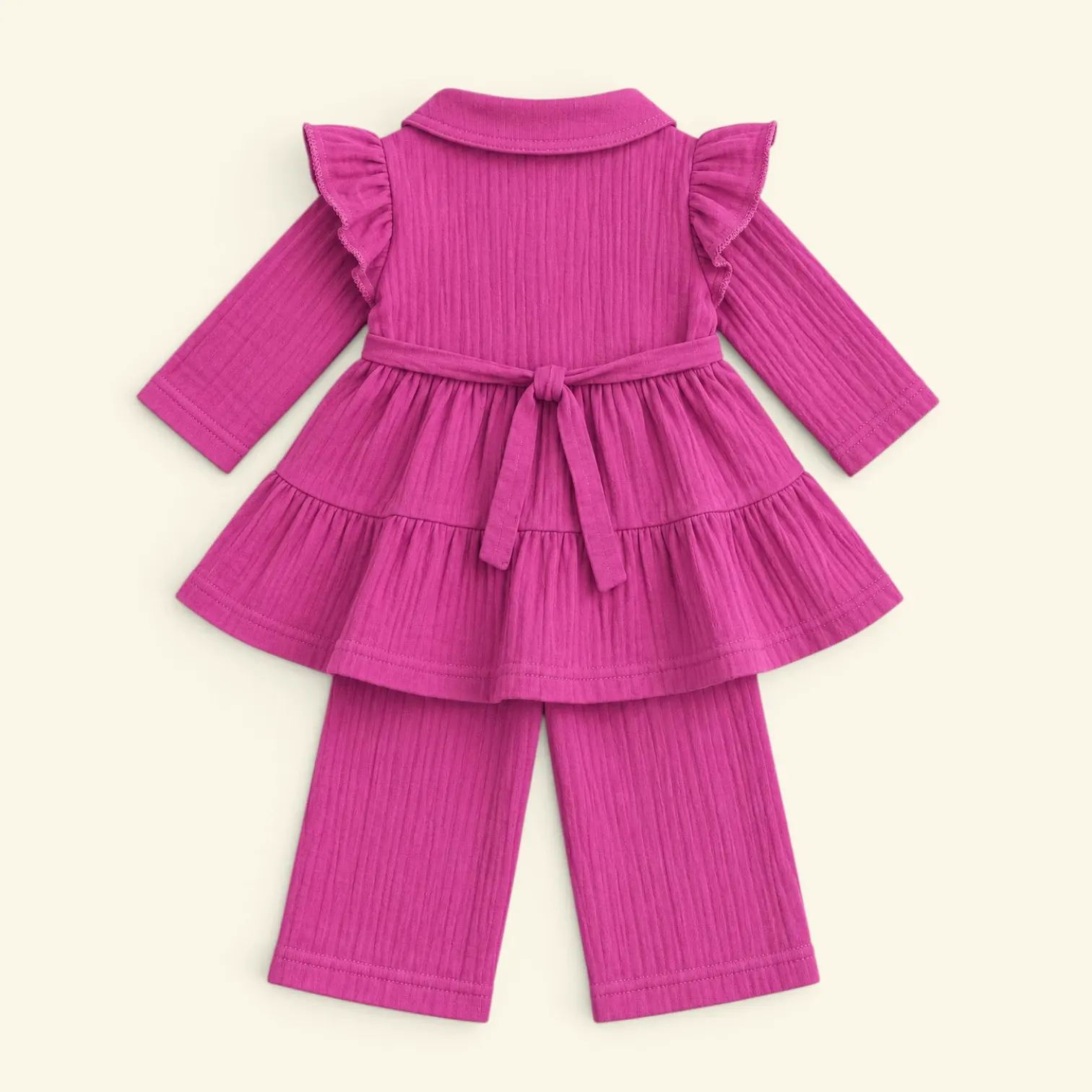 Dark Pink Muslin baby girl frock with pant