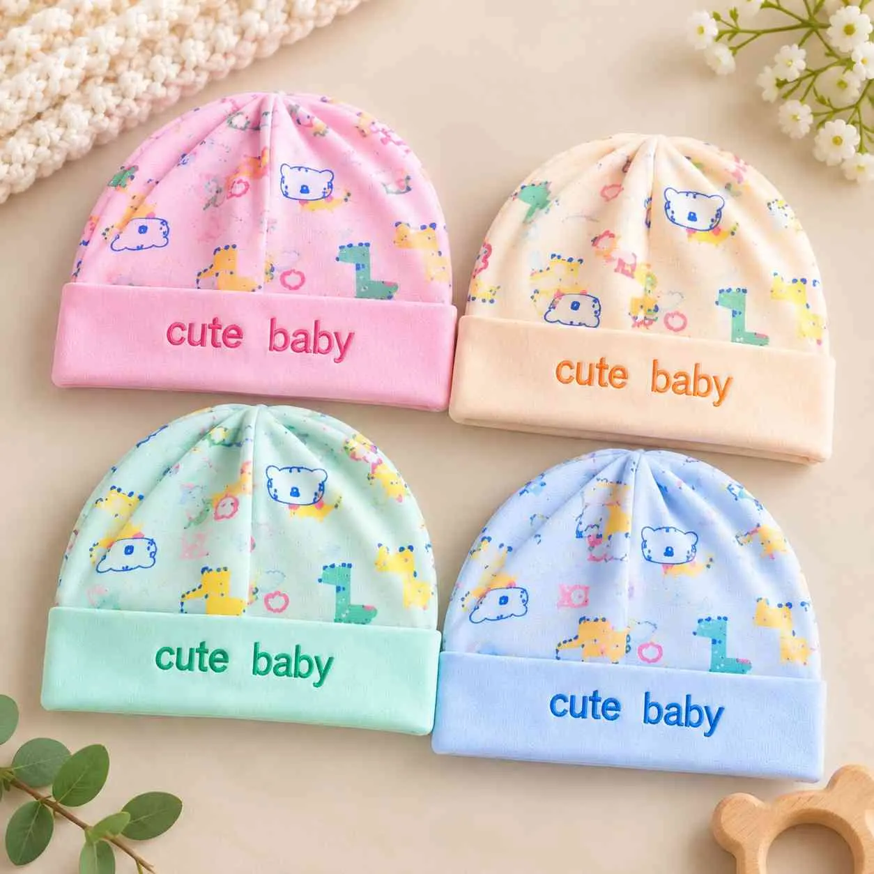Newborn Baby Cap, Mittens & Booties