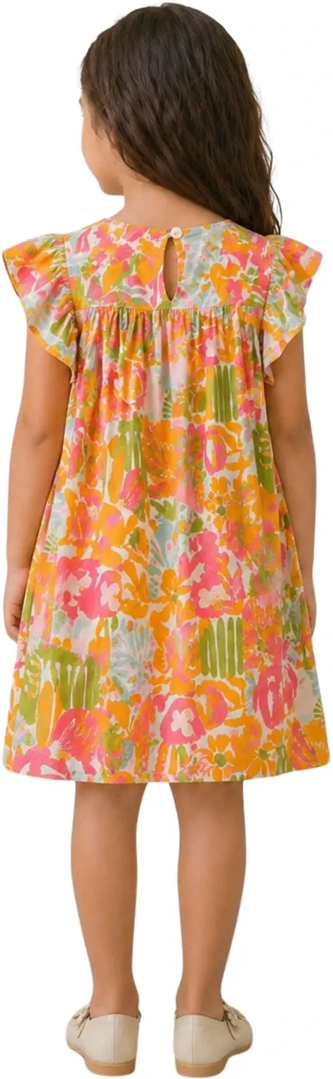 Tropical Bloom Multicolour Ruffle Frock for Girls