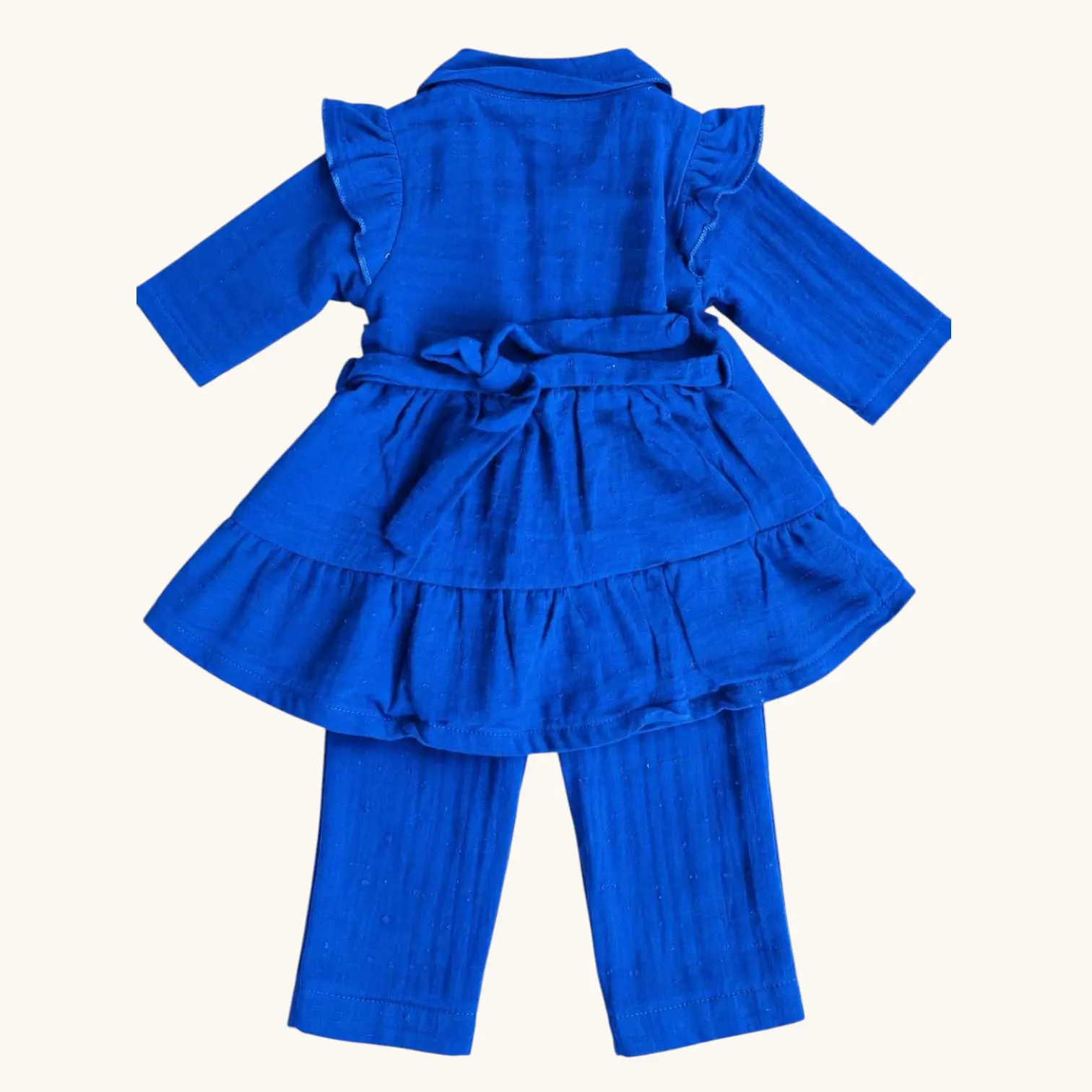 Royal Blue Cotton Muslin Frock & Pant Set for Baby Girls