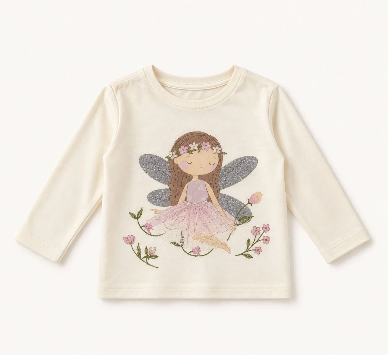 Baby Girls Fairy Print Full Sleeve T-Shirt - Ivory